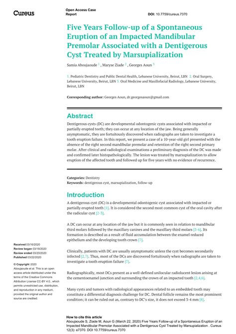 (PDF) Five Years Follow-up of a Spontaneous Eruption of an Impacted ...