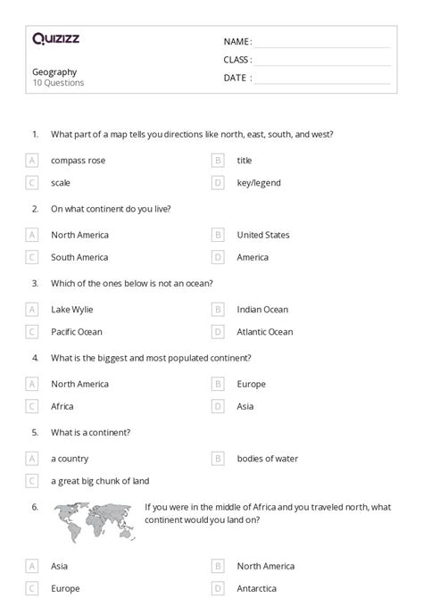 50+ Geography worksheets on Quizizz | Free & Printable