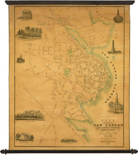 1850 wall map of New London, Connecticut - Rare & Antique Maps