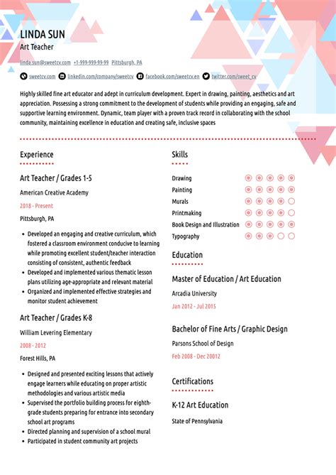 Art Teacher Resume Example & Art Educator CV Template