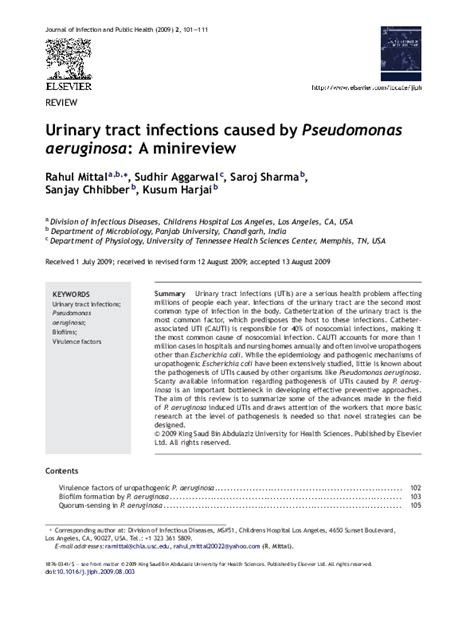 (PDF) Urinary tract infections caused by Pseudomonas aeruginosa: A ...