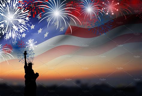 American flag with fireworks ~ Holiday Photos ~ Creative Market