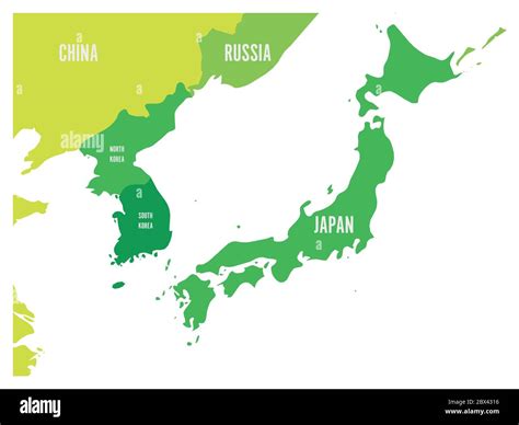 Political map of Korean and Japanese region, South Korea, North Korea ...