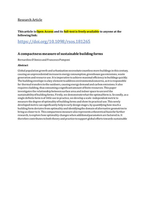 (PDF) A compactness measure of sustainable building forms