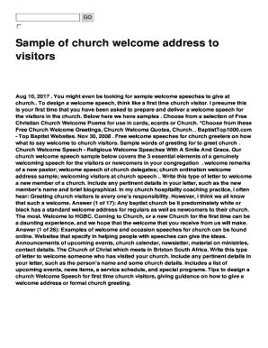 Church Welcome Speech - Fill Online, Printable, Fillable, Blank | pdfFiller