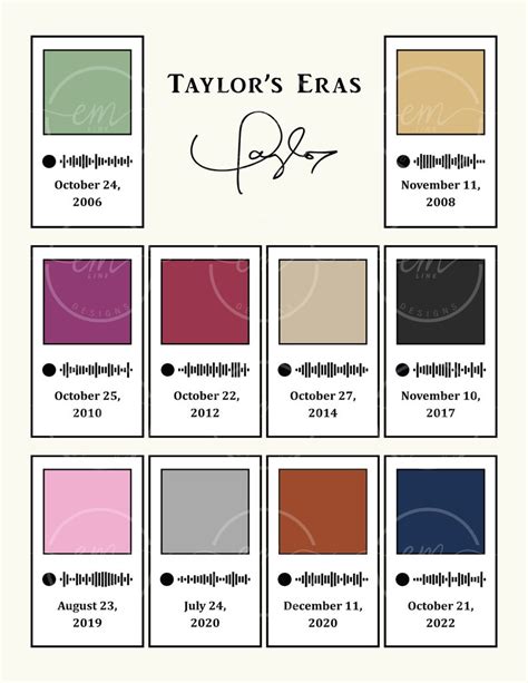 Printable Taylor Swift Eras Tour Albums Pantone Color & - Etsy