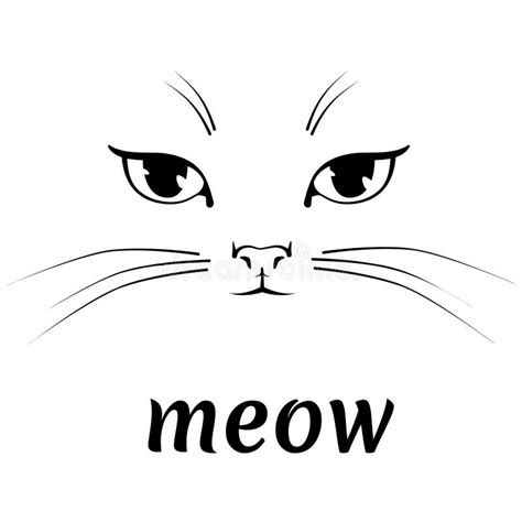 Cat Cute Face. Black Outline Drawing Kitten Character. Vector ...