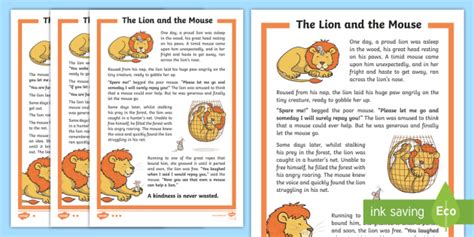 The Lion And The Mouse Story Printable - Printable Word Searches