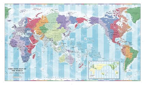 Pacific Centred Time Zone Wall Map Of The World Large X 31 Laminated ...