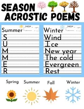 Four Seasons Acrostic Poems Posters and Lined Paper Spring Summer ...