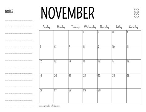 November 2023 Printable Calendar - A Printable Calendar