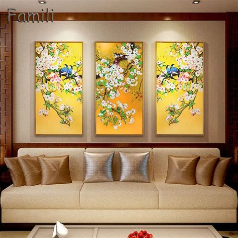 Chinese Style Bird Yellow Plant Landscape Combination Canvas Art Print ...