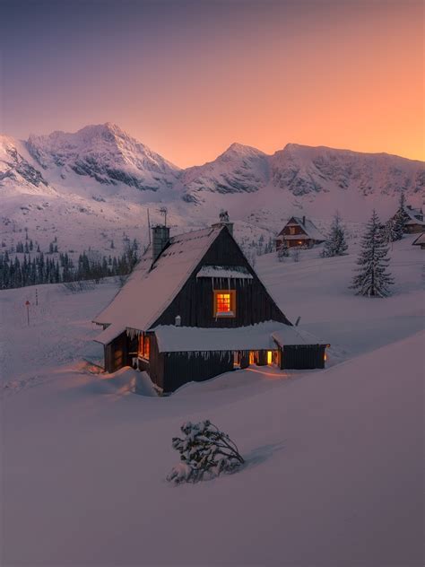 1536x2048 Resolution Evening in Winter Snowy HOuse 1536x2048 Resolution ...