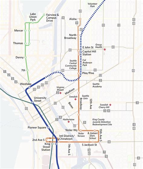 Seattle First Hill Streetcar Map with LINK Light Rail and South Lake ...