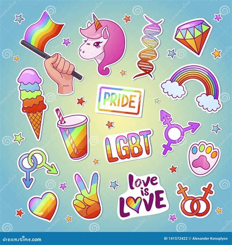 Lgbt Bright Sticker Set with Traditional Emblems Stock Vector ...