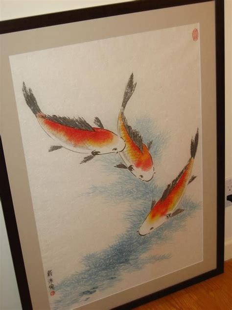 Koi Fish Original Large Framed Chinese Brush Painting | Etsy