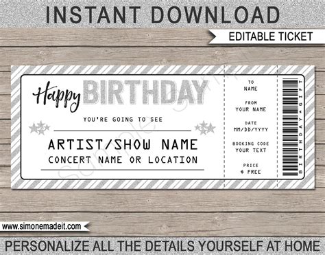 Birthday Gift Concert Ticket Printable Gift Voucher | Etsy | Concert ...