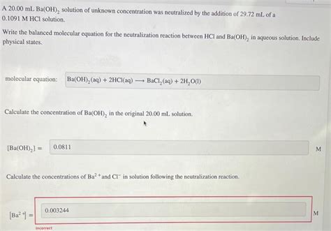 Solved A 20.00 mLBa(OH)2 solution of unknown concentration | Chegg.com