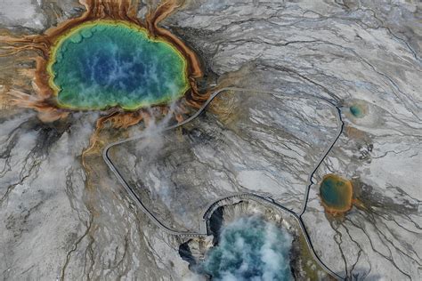 Aerial view of Grand prismatic spring in yellowstone, USA Photograph by ...