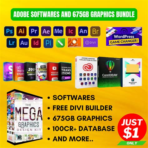 Adobe Softwares and 675GB Graphics Bundle for Just 1$ Only Click Below ...