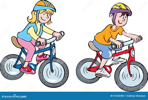 Two kids on bikes stock vector. Illustration of safety - 51534492