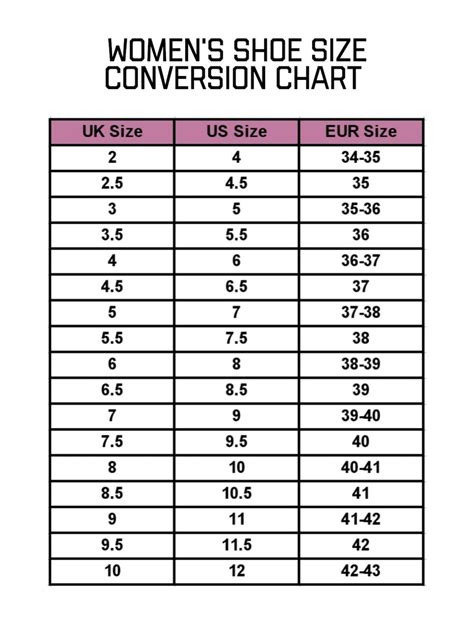 Women's Shoe Size Conversion Chart, Shoe Guide, Size Guide, Instant ...