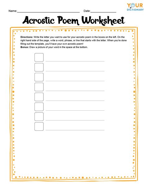 Acrostic Poem Template - Printable Word Searches