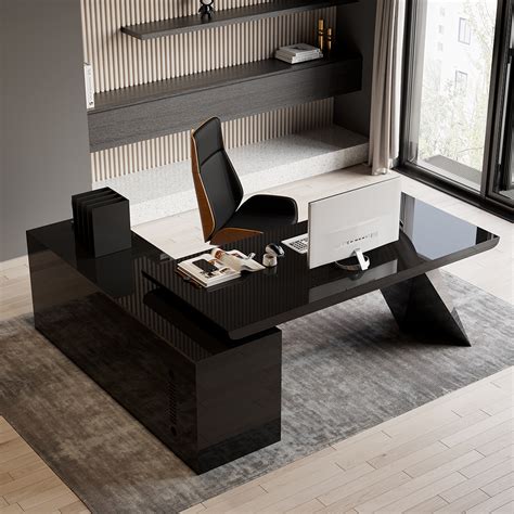 70.9" Modern Black L-Shape Executive Desk Drawers & Cabinet Large ...