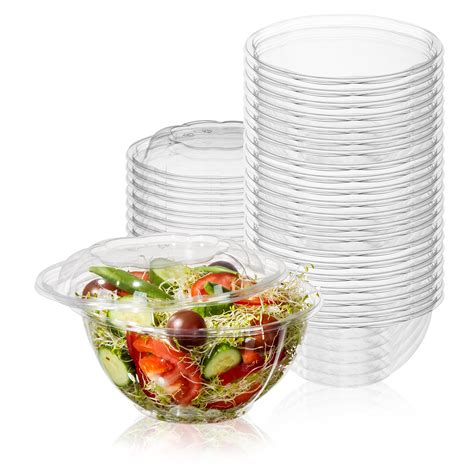 50-Pack 32oz Plastic Disposable Salad Bowls with Lids - Eco-Friendly ...