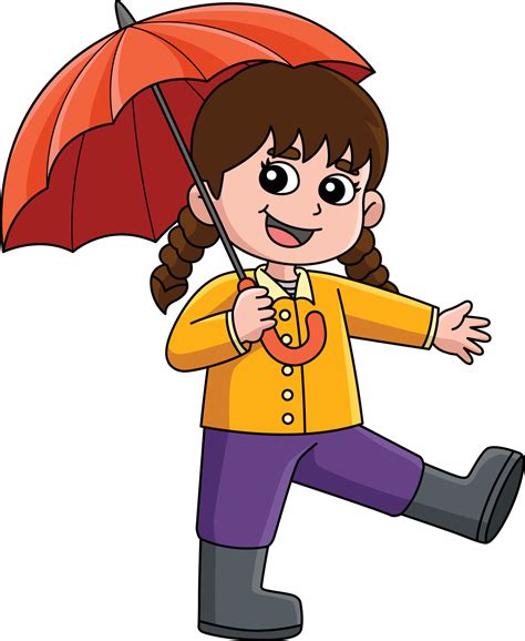 Spring Girl Holding an Umbrella Cartoon Clipart 20088367 Vector Art at ...