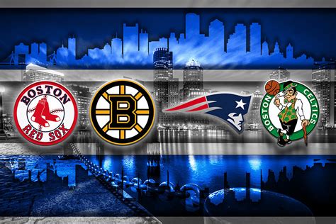 Boston Sports Teams In Front 2 Of Skyline Poster, New England Patriots ...