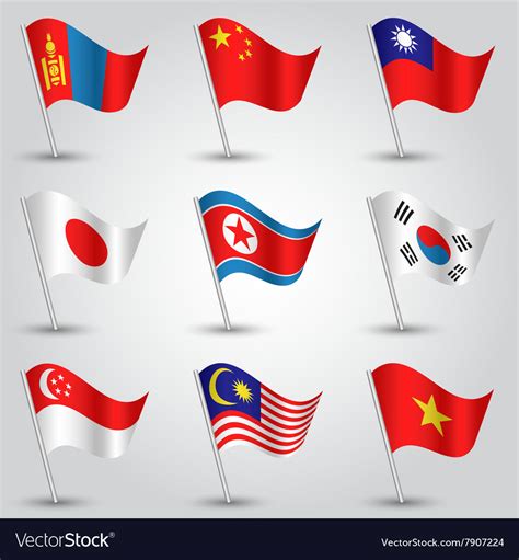 Set of flags countries of east asia Royalty Free Vector