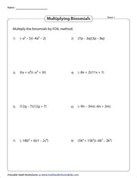 Multiplying Polynomials Worksheets