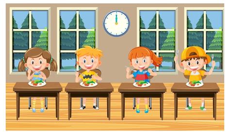 Premium Vector | Children having healthy lunch at school