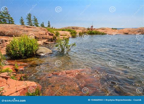 Red Rock at Georgian Bay Ontario Canada Stock Photo - Image of lake ...