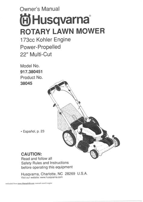 Husqvarna Rotary Lawn Mower 173cc Multi Cut Operators Manual