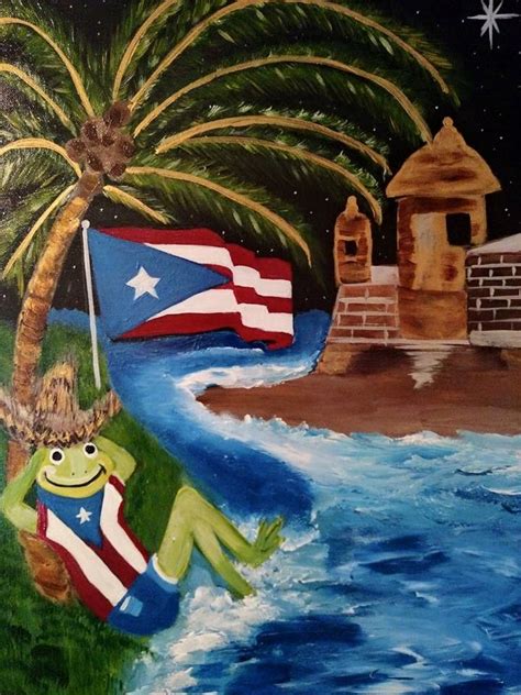 The Puerto Rico Coqui and morro on hand paint canvas 18x24 . $45.00 ...