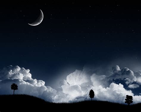 landscape, Night, Moon, Clouds, Stars Wallpapers HD / Desktop and ...