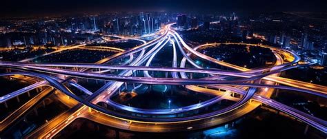 Premium AI Image | an aerial view of a highway intersection at night