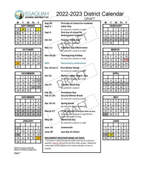 Issaquah School District Calendar 2022-2023 - Download Now