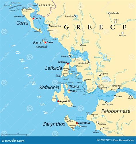 Ionian Islands Region Of Greece, Greek Islands In Ionian Sea, Political ...