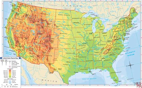 Geographical Map Of Usa | Color 2018