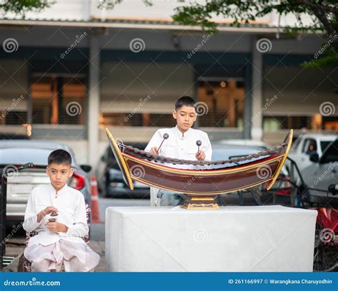 Asian Boy Play the Ranat Ek Thai Musical Xylophone Instrument in the ...