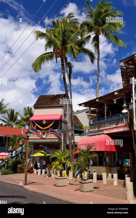 Shops and restaurants on Front Street, Lahaina, Maui, Hawaii, USA Stock ...