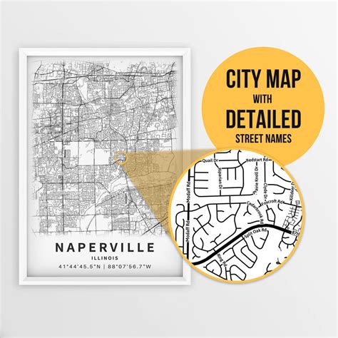 Printable Map of Naperville, Illinois, USA With Street Names Instant ...