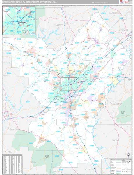 Birmingham-Hoover Metro Area Wall Map - Premium - MarketMAPS