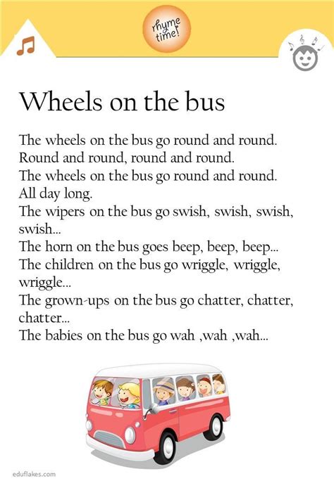 Wheel on the bus - Kindergarten rhyme | Rhyming poems for kids, Bus ...