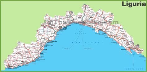 Large detailed map of Liguria with cities and towns - Ontheworldmap.com