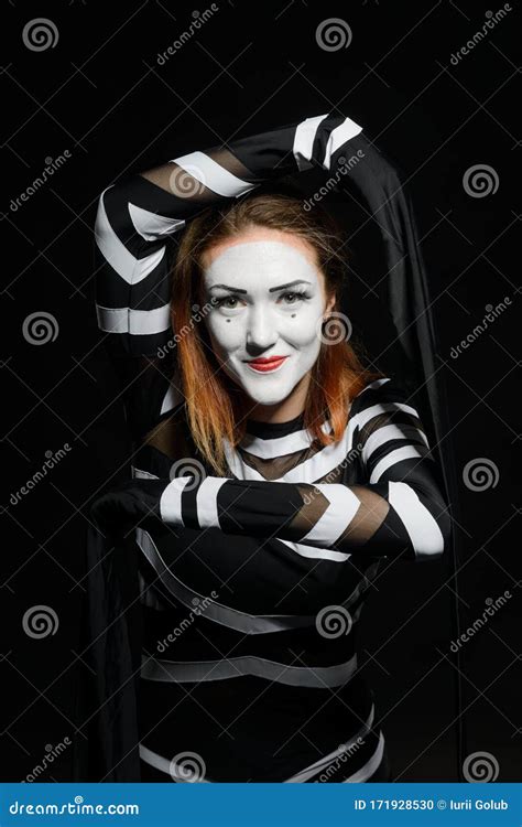 Female Mime Artist on Black. Woman Posing for a Photo Stock Photo ...