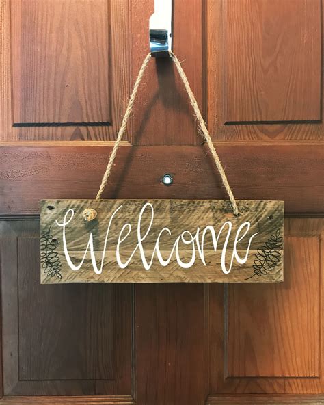 Hanging welcome sign- wooden welcome door hanger | Door signs diy ...